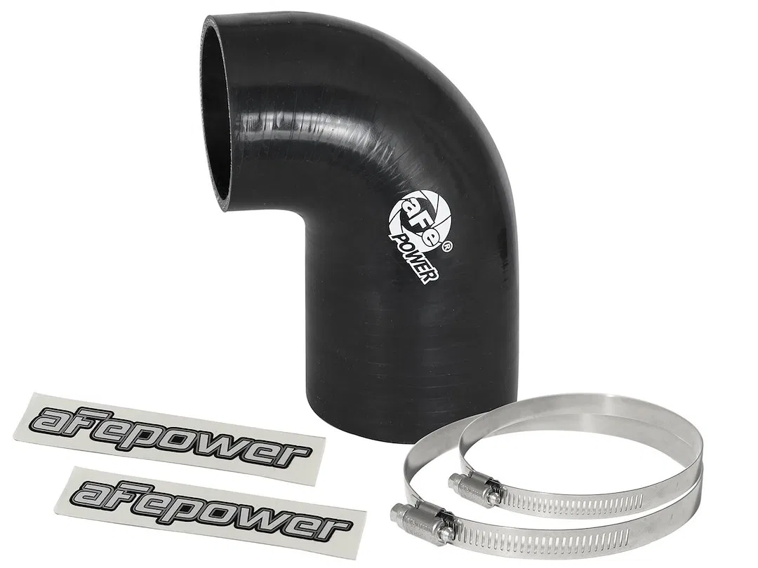 59-00058 – AFE Air Intake Hose Coupler, Reducer 90 Degree Bend 3 Inch to 2-1/2 Inch Inside Diameter Black Silicone Wi...